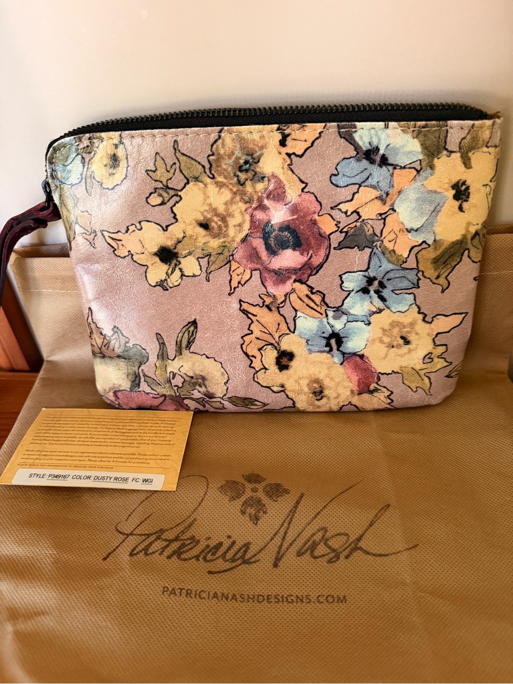 Patricia Nash Dusty Rose Multicolor Floral Cosmetic Pouch
